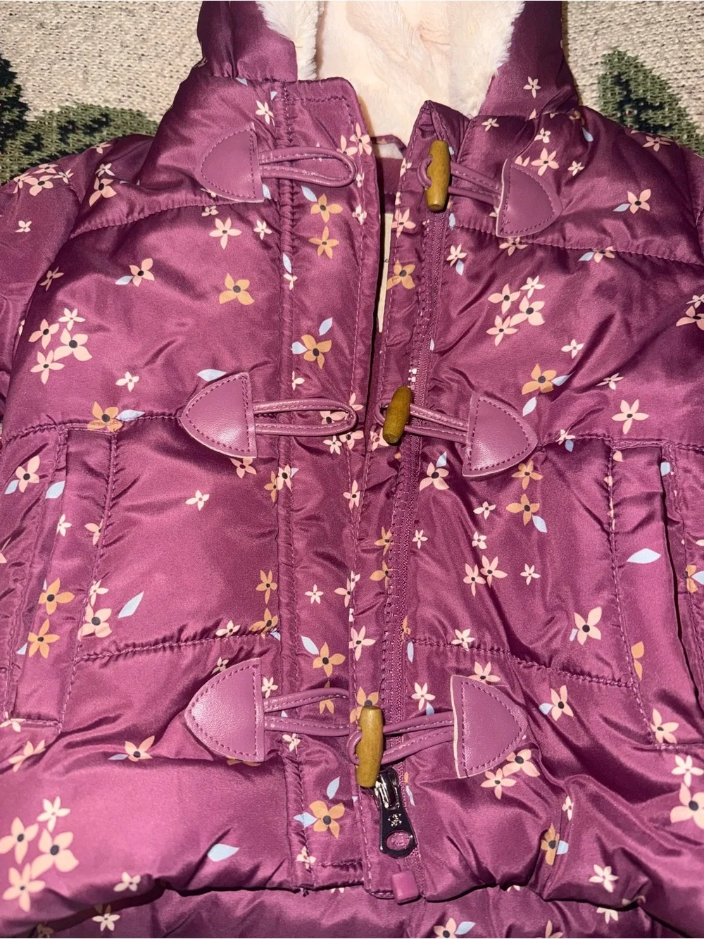 Jessica Simpson Mauve Floral Hooded Puffer Coat